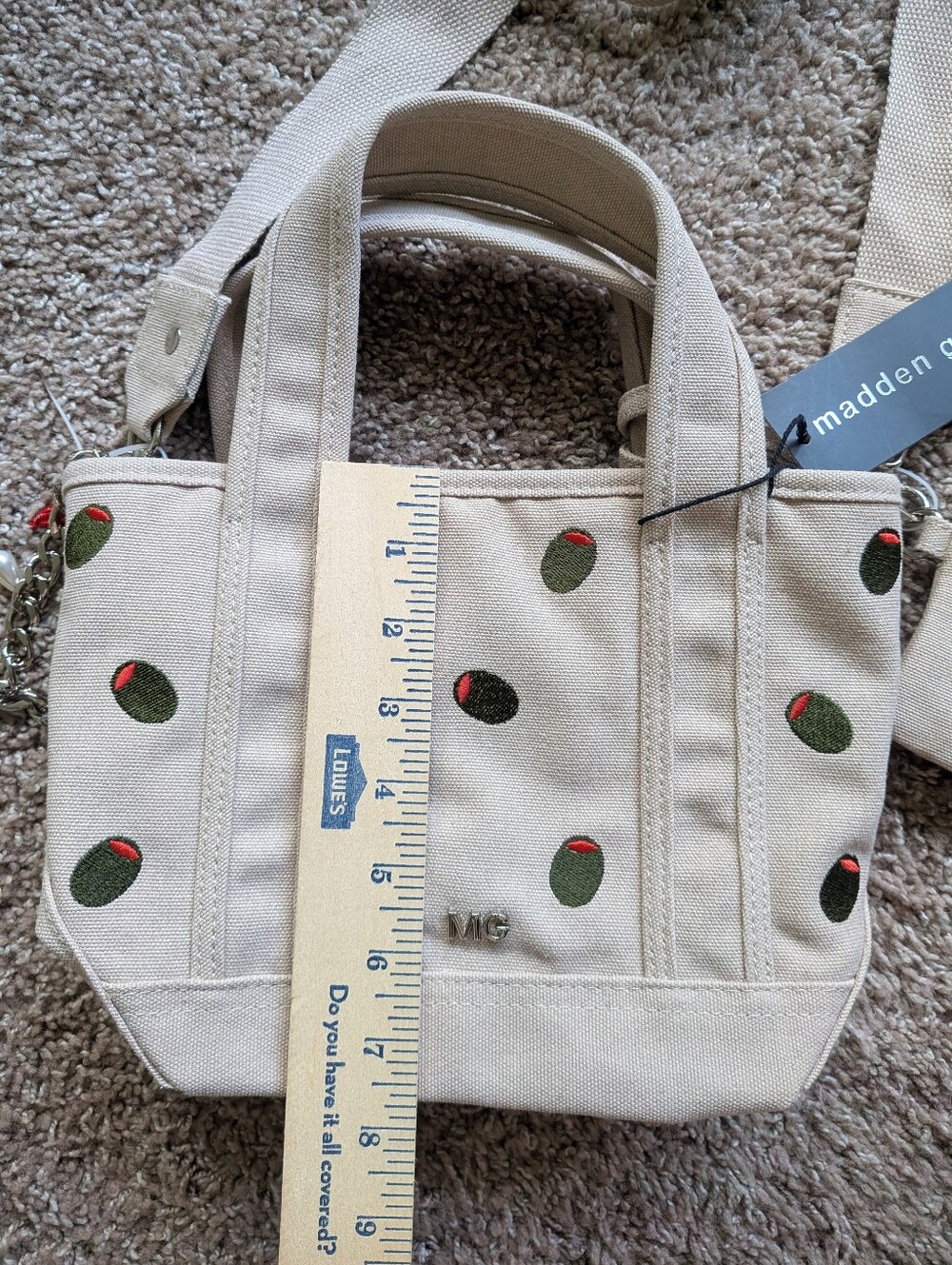 Madden Girl Olive Embroidered Mini Canvas Tote Bag Dual Crossbody And Clutch NWT - Picture 9 of 11